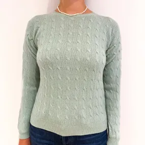 Sea Green Cable Knit Cashmere Crew Neck Jumper Small