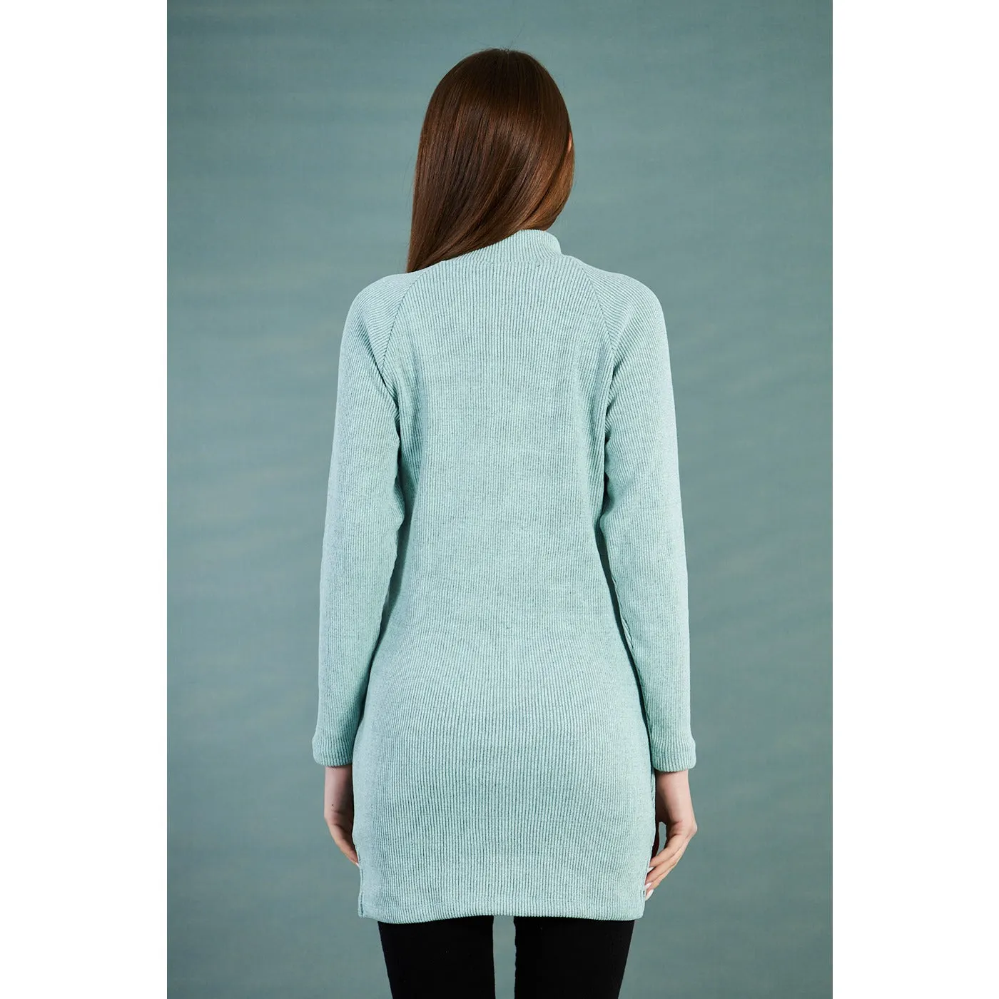 Sea Green Ribbed Long Sweatshirt