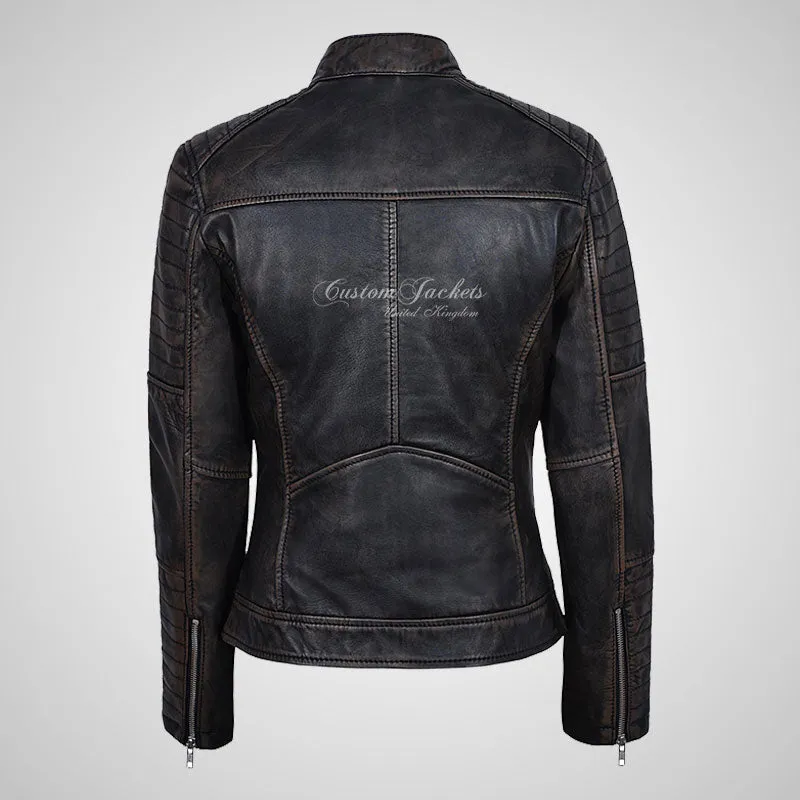 SERA Women Vintage Leather Biker Jacket Soft Real Leather