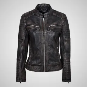 SERA Women Vintage Leather Biker Jacket Soft Real Leather