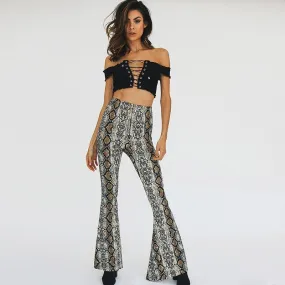 Sexy Flare High Waist Snakeskin Pants