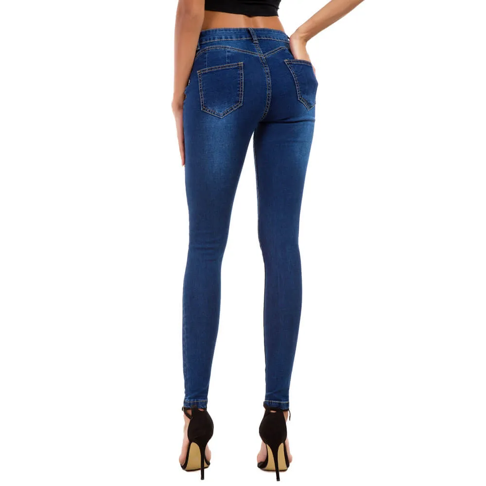 Sexy High Waist Ripped Skinny Blue Denim Pants