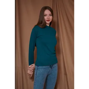 Teal Blue Melange Mock Neck Sweatshirt