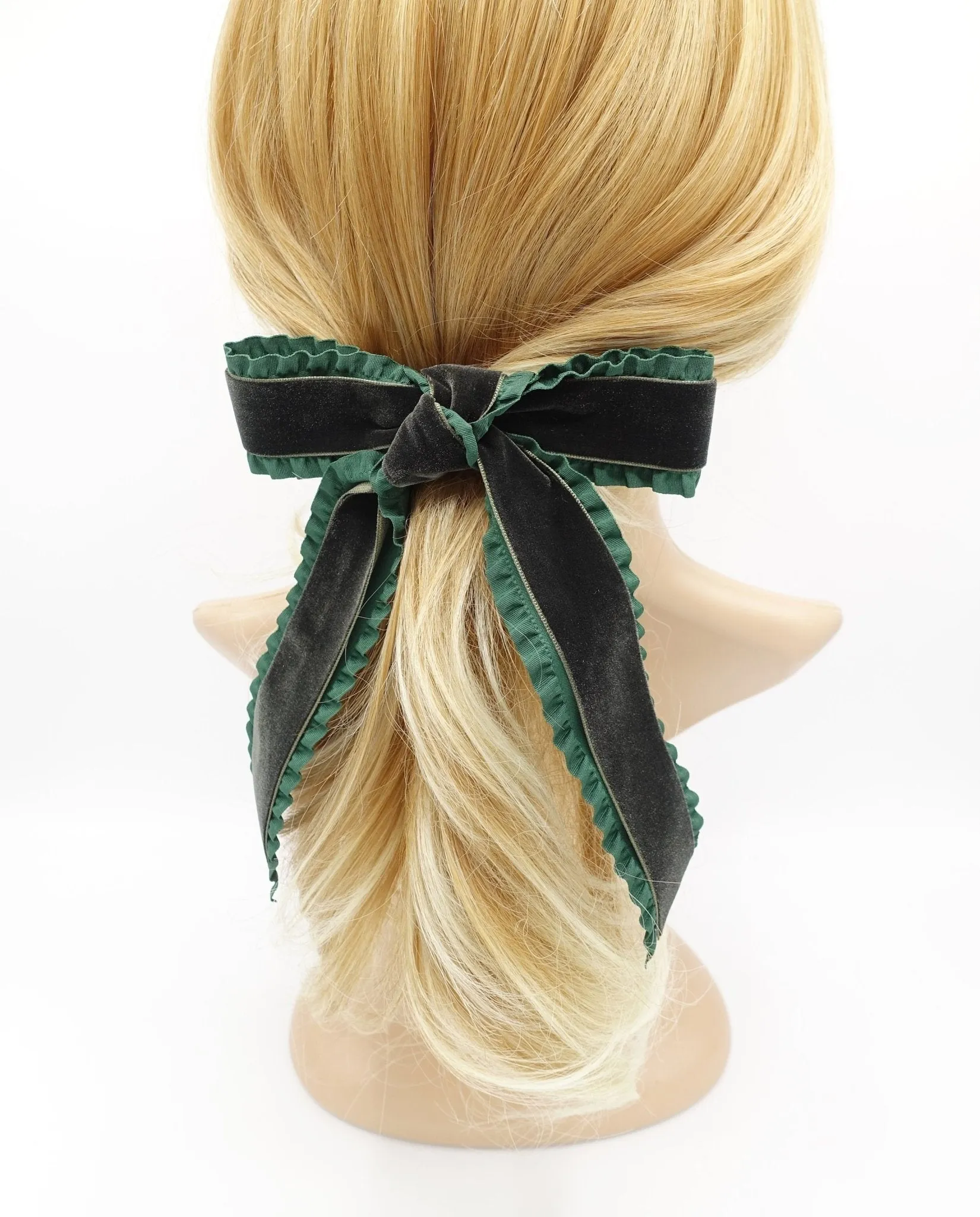 velvet layered frill hair bow Fall Winter hair accessory for women