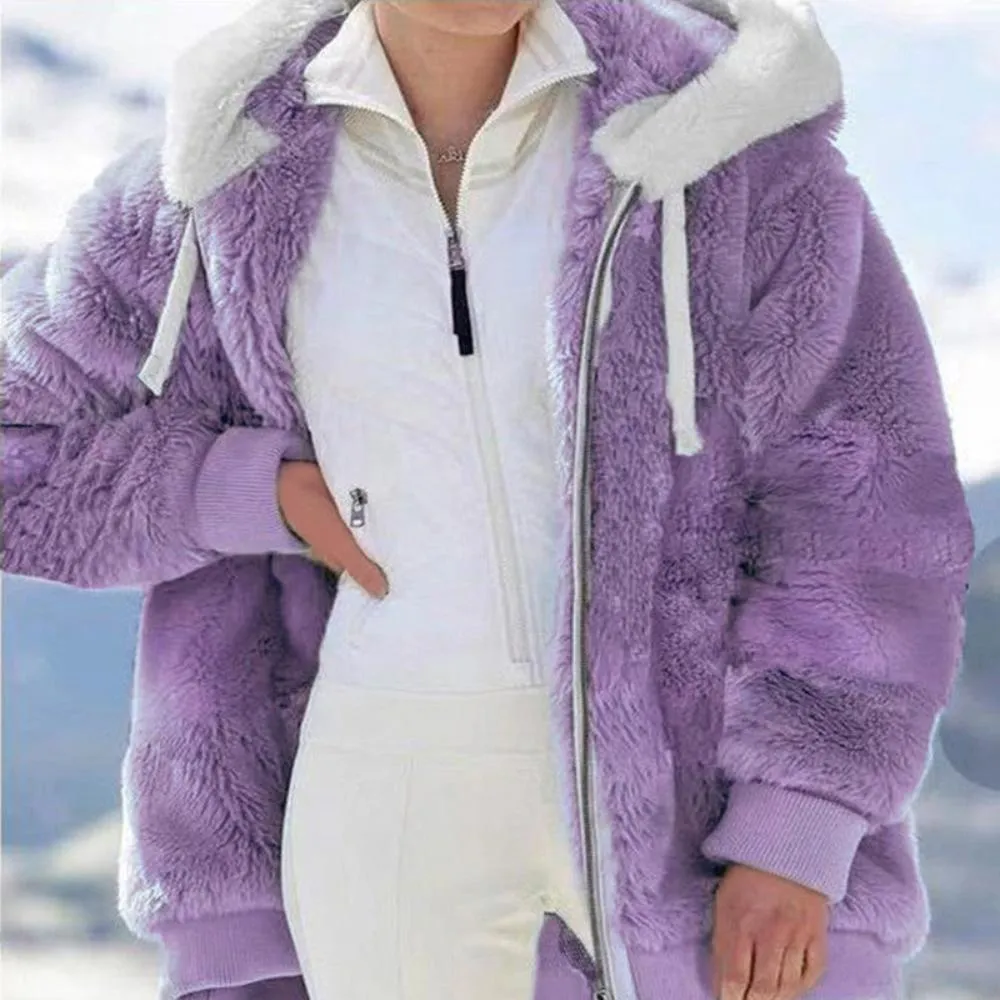 Warm Hooded Furry Faux Fur Zipper Outwear Jacket