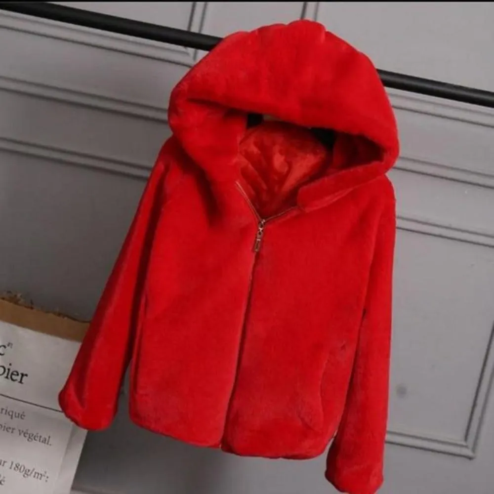 Warm Hooded Furry Faux Fur Zipper Outwear Jacket