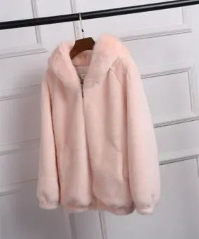 Warm Hooded Furry Faux Fur Zipper Outwear Jacket