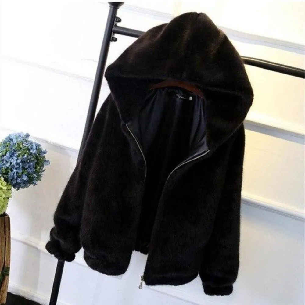 Warm Hooded Furry Faux Fur Zipper Outwear Jacket