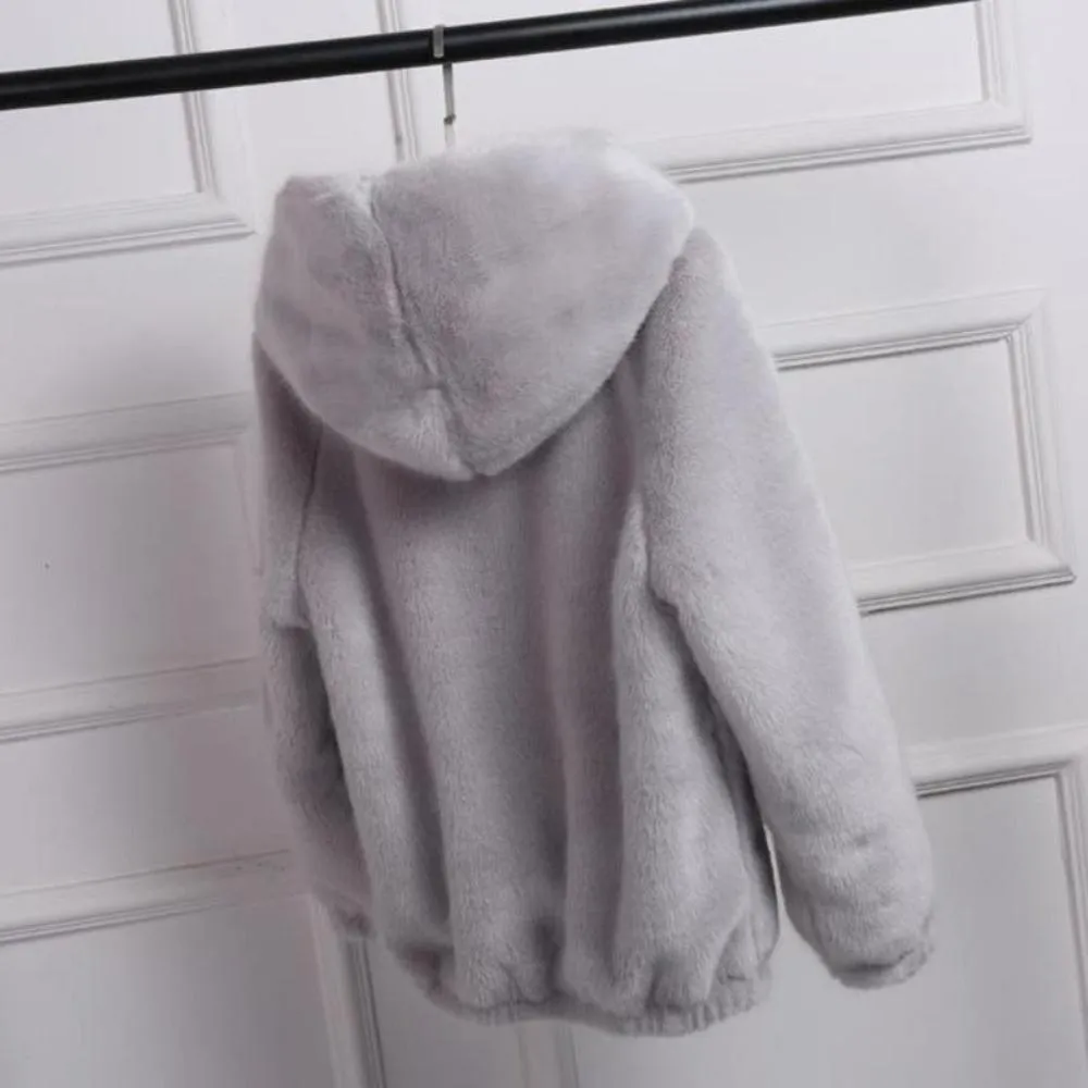 Warm Hooded Furry Faux Fur Zipper Outwear Jacket