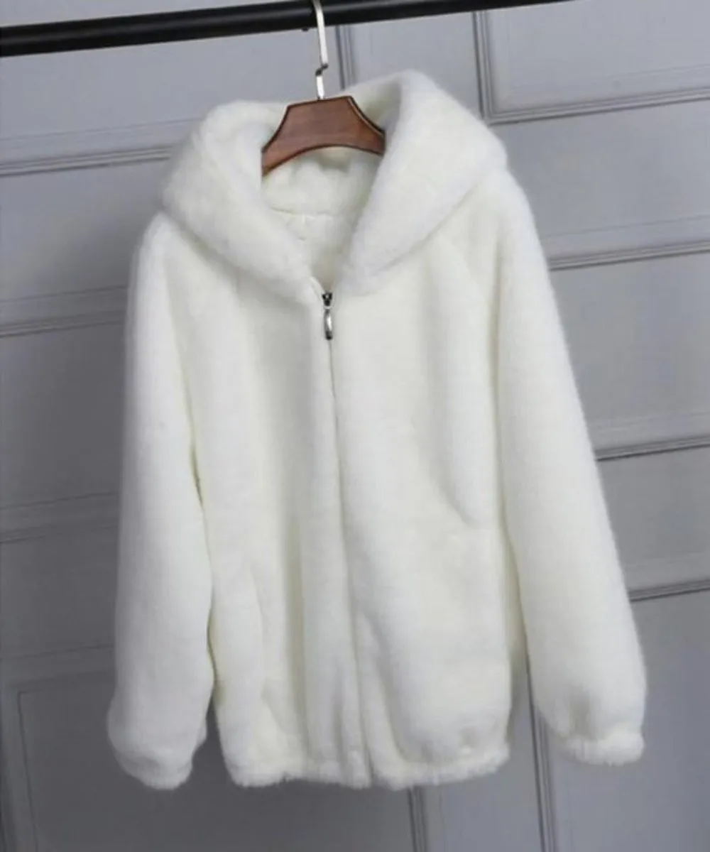 Warm Hooded Furry Faux Fur Zipper Outwear Jacket