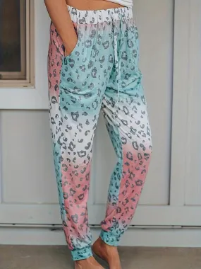 Wild Charm Drawstring Leopard Print Joggers