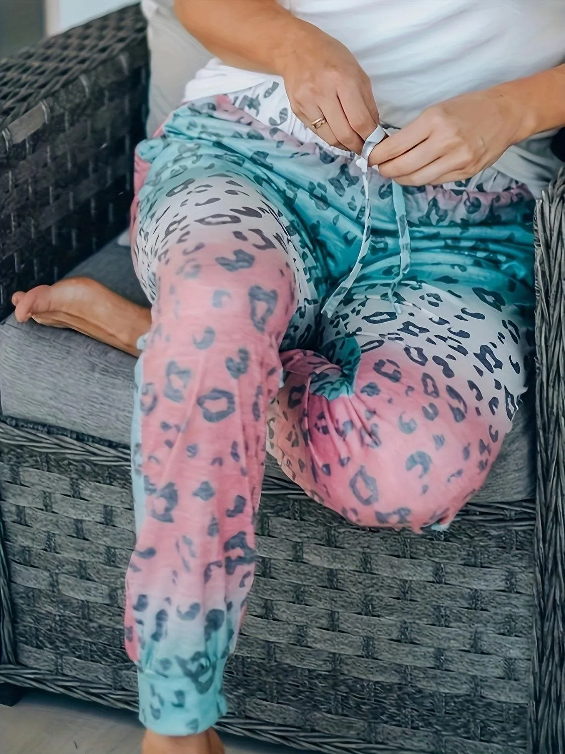 Wild Charm Drawstring Leopard Print Joggers