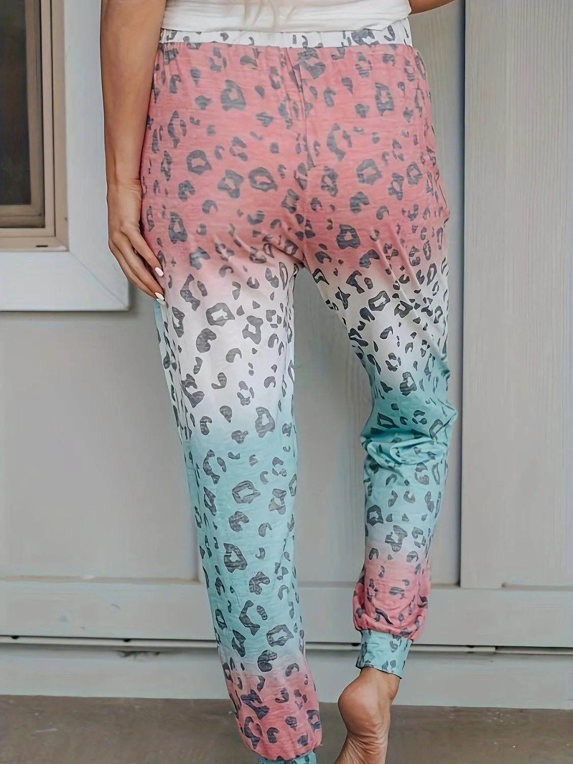 Wild Charm Drawstring Leopard Print Joggers
