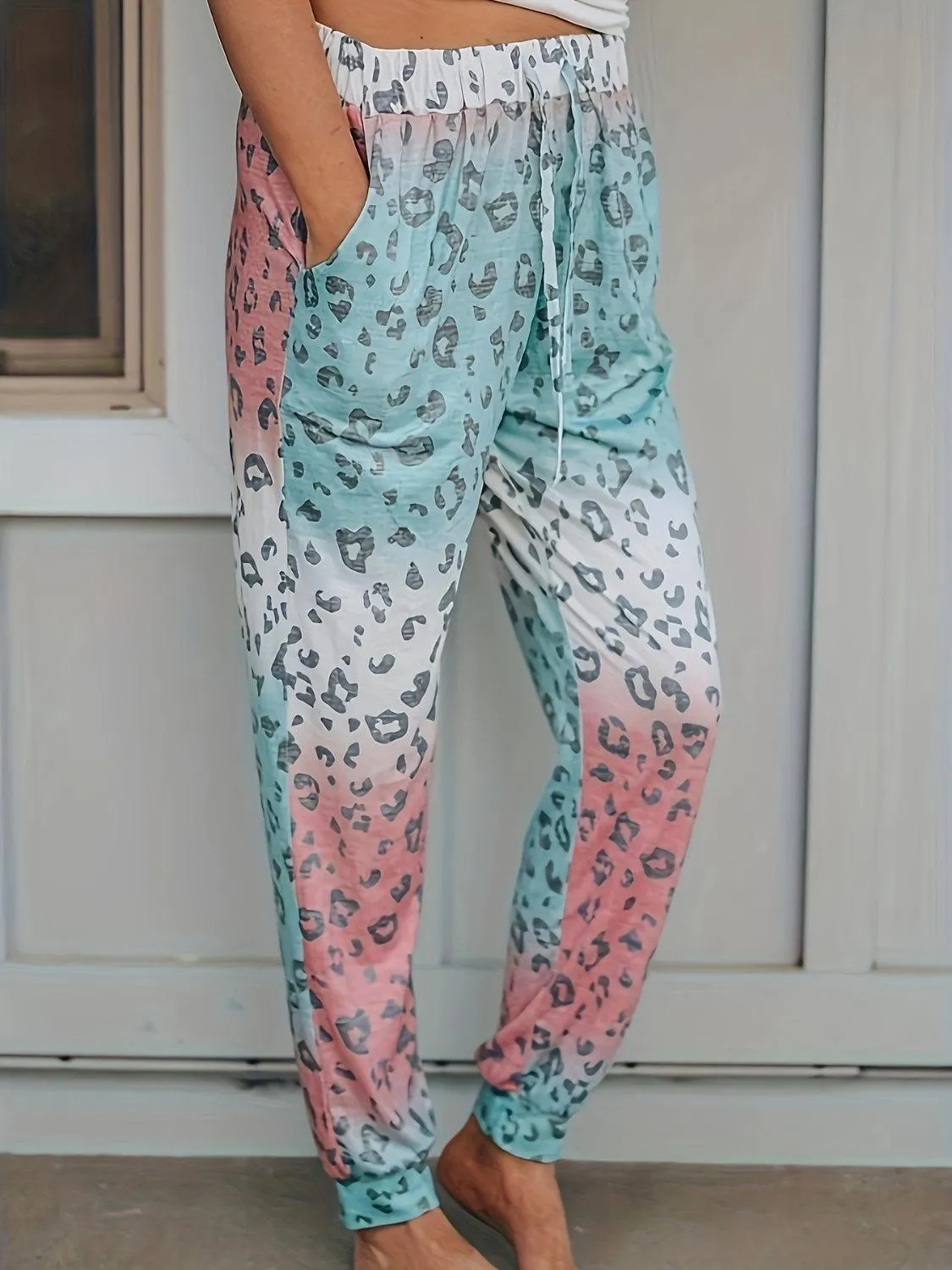 Wild Charm Drawstring Leopard Print Joggers