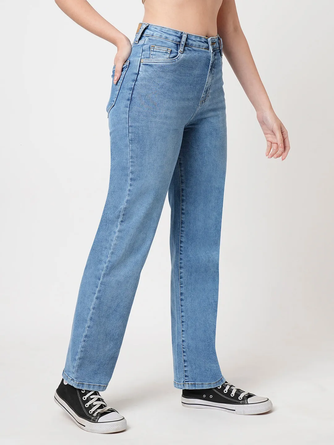 Women Blue High-Rise Loose Straight Jeans