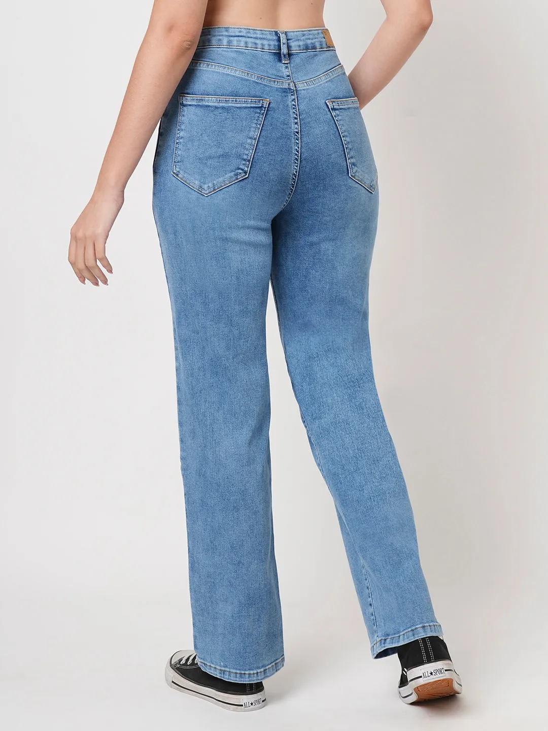 Women Blue High-Rise Loose Straight Jeans