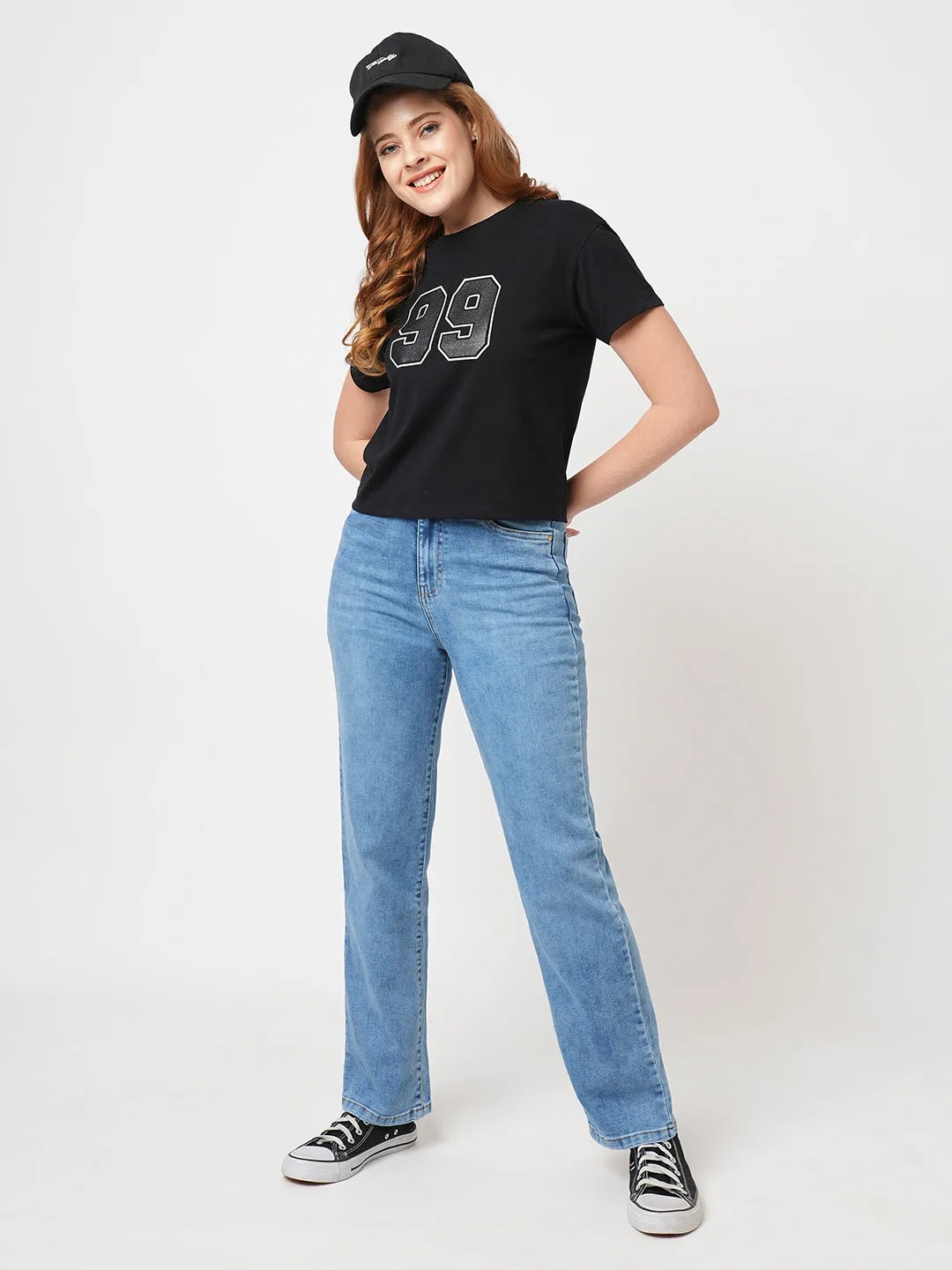 Women Blue High-Rise Loose Straight Jeans