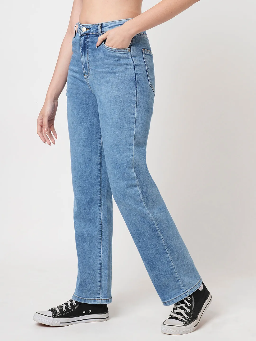Women Blue High-Rise Loose Straight Jeans
