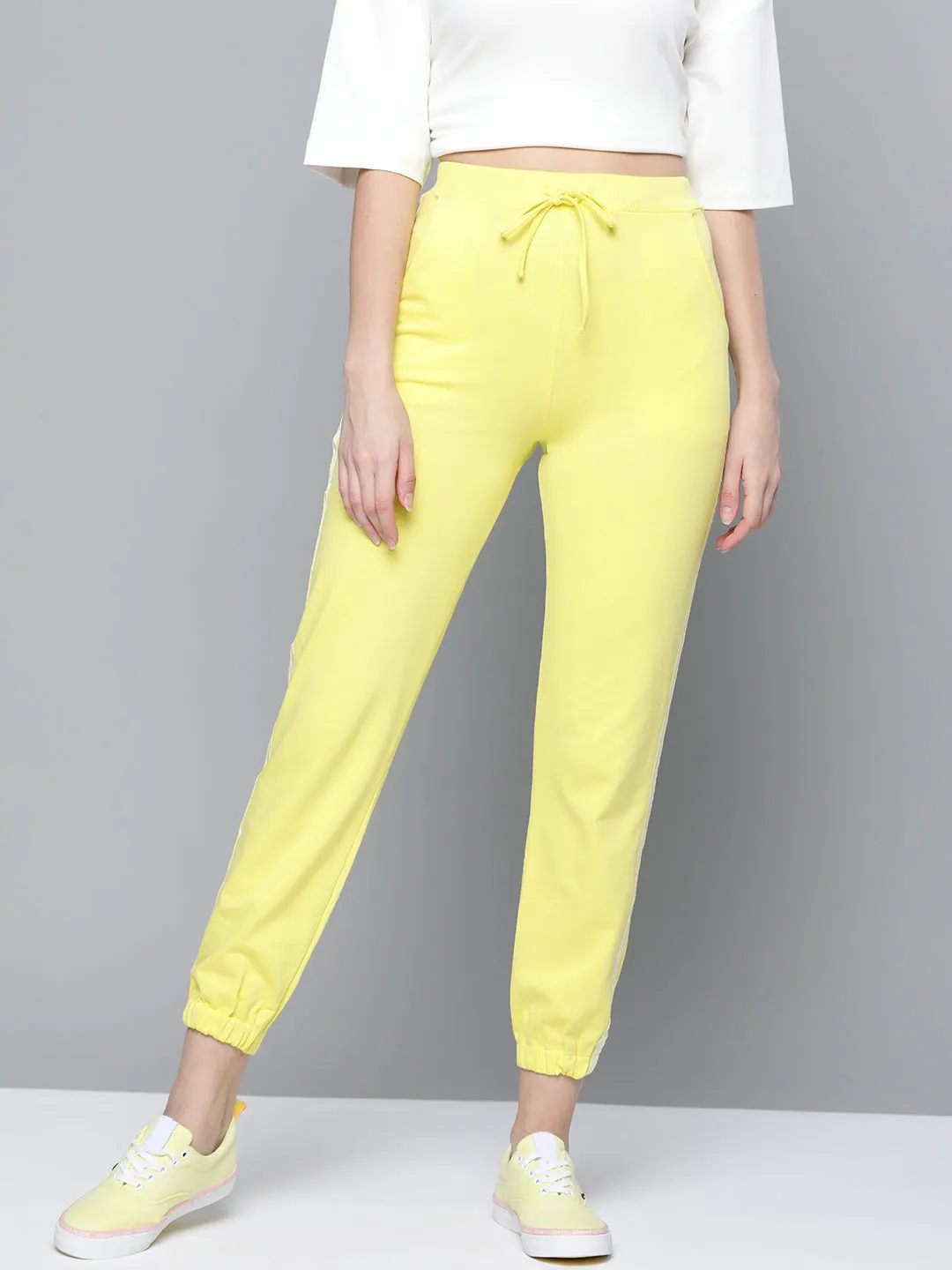 Women Yellow Double Side Tape Joggers