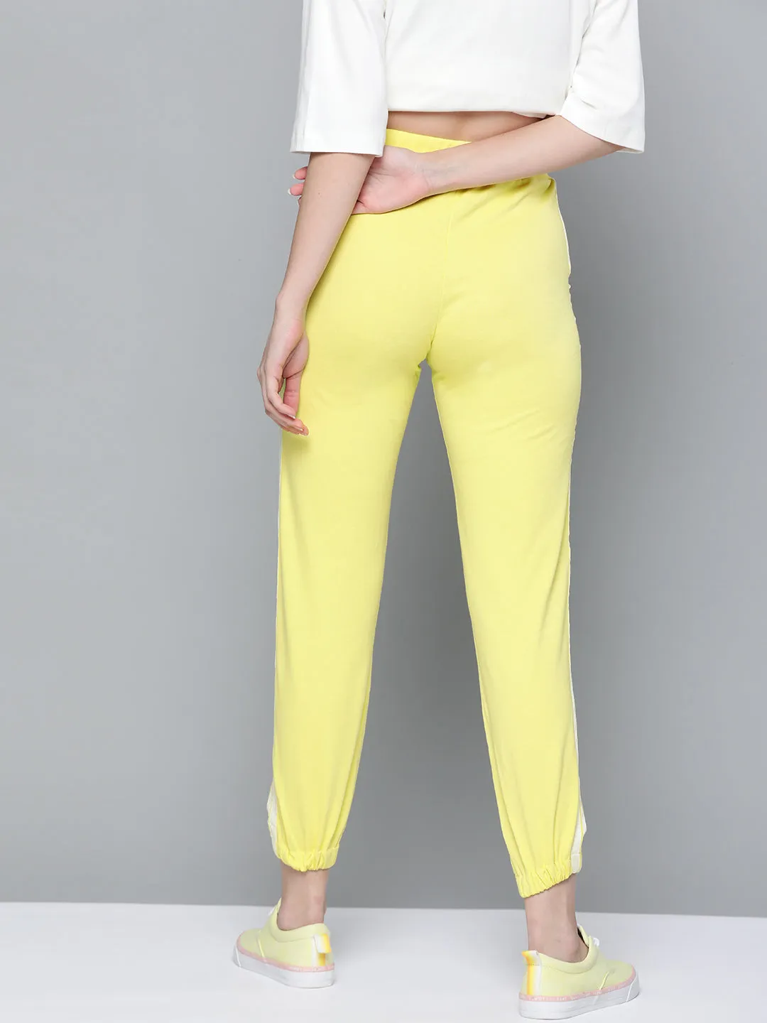 Women Yellow Double Side Tape Joggers