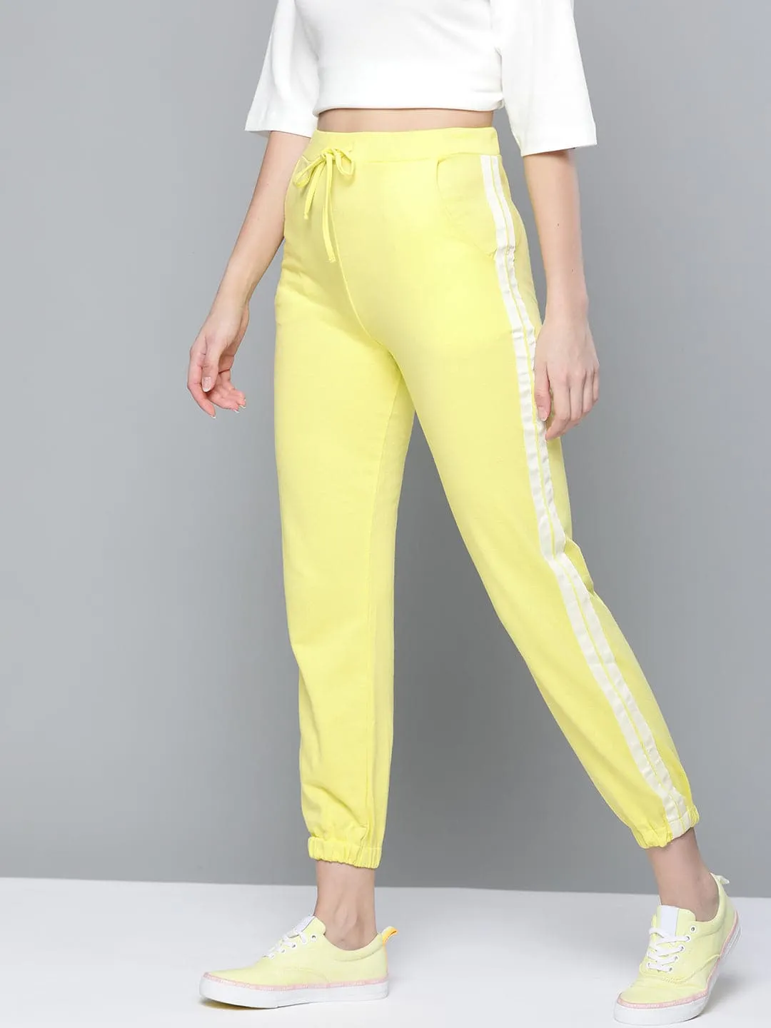 Women Yellow Double Side Tape Joggers