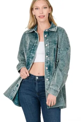 Zenana Clothing Oversized Premium Vintage Washed Corduroy Shacket