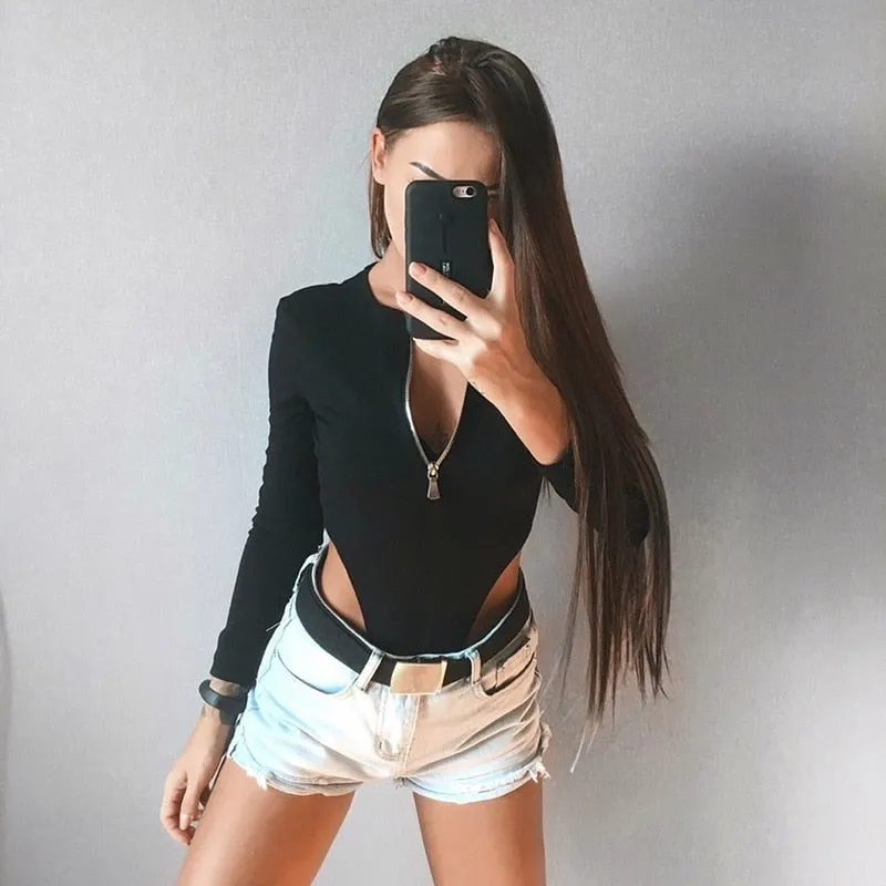 Zip Up Long Sleeves Bodysuit